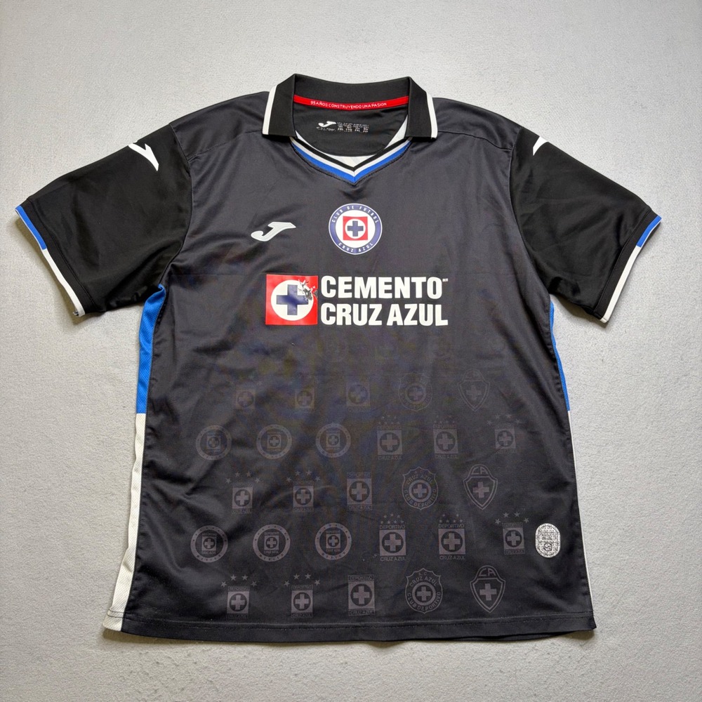 Joma Cruz Azul Soccer Jersey Mens 2XL Black 95th Anniversary Distressed Y2K